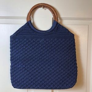 The Sak Navy Crochet Purse w Wrapped Round  Handle